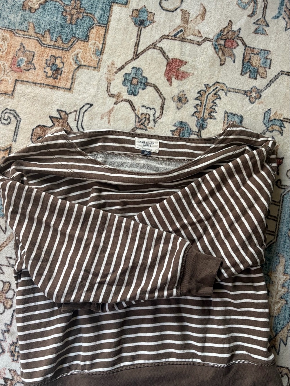 American Eagle Outfitters Women’s Brown & White Striped Crewneck